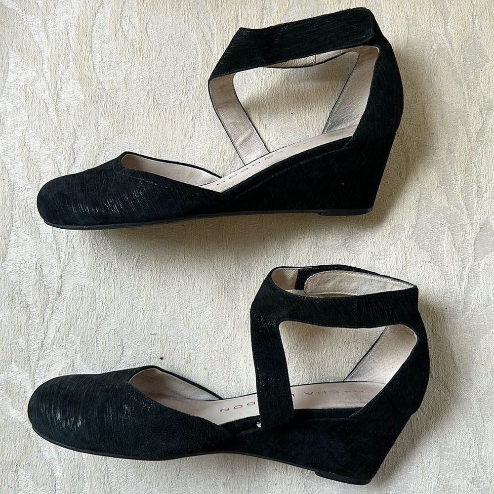 SACHA LONDON SUEDE‎ SHEEN ANKLE STRAP WEDGE SHOE​​​